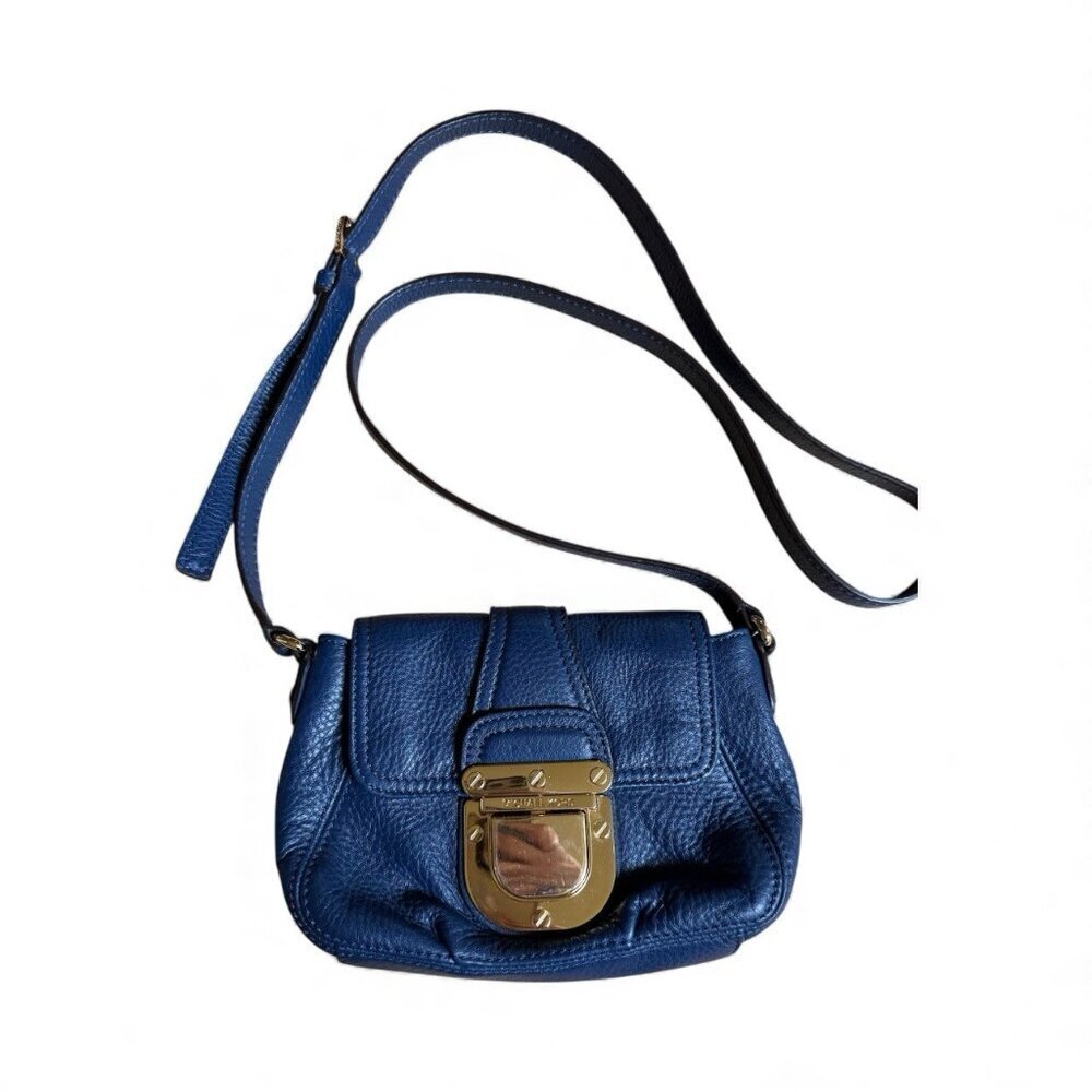 Michael Kors Mini Crossbody Bag Navy Pebbled Leather Gold Lock 8x6
